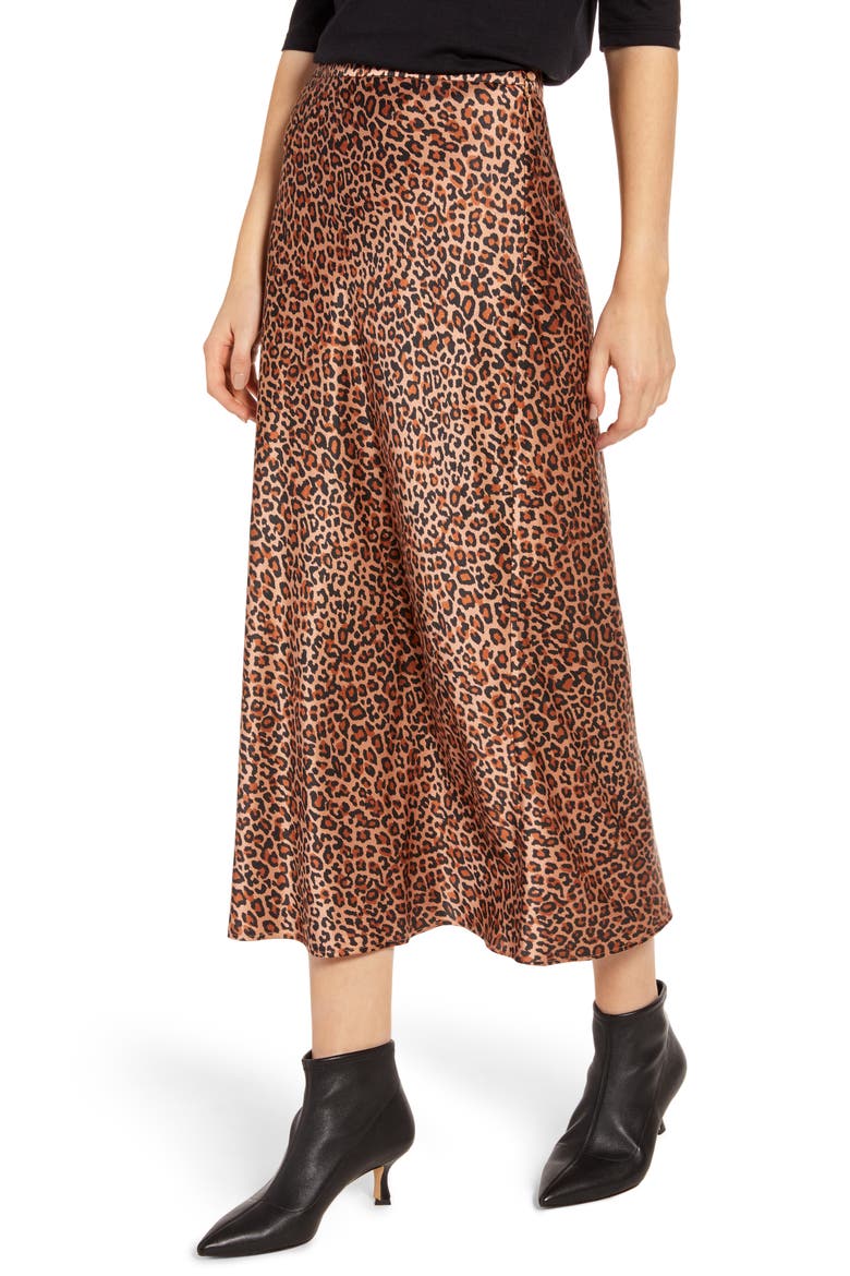 Midi Slip Skirt (Nordstrom Exclusive), Main, color, TAN MACAROON LEOPARD