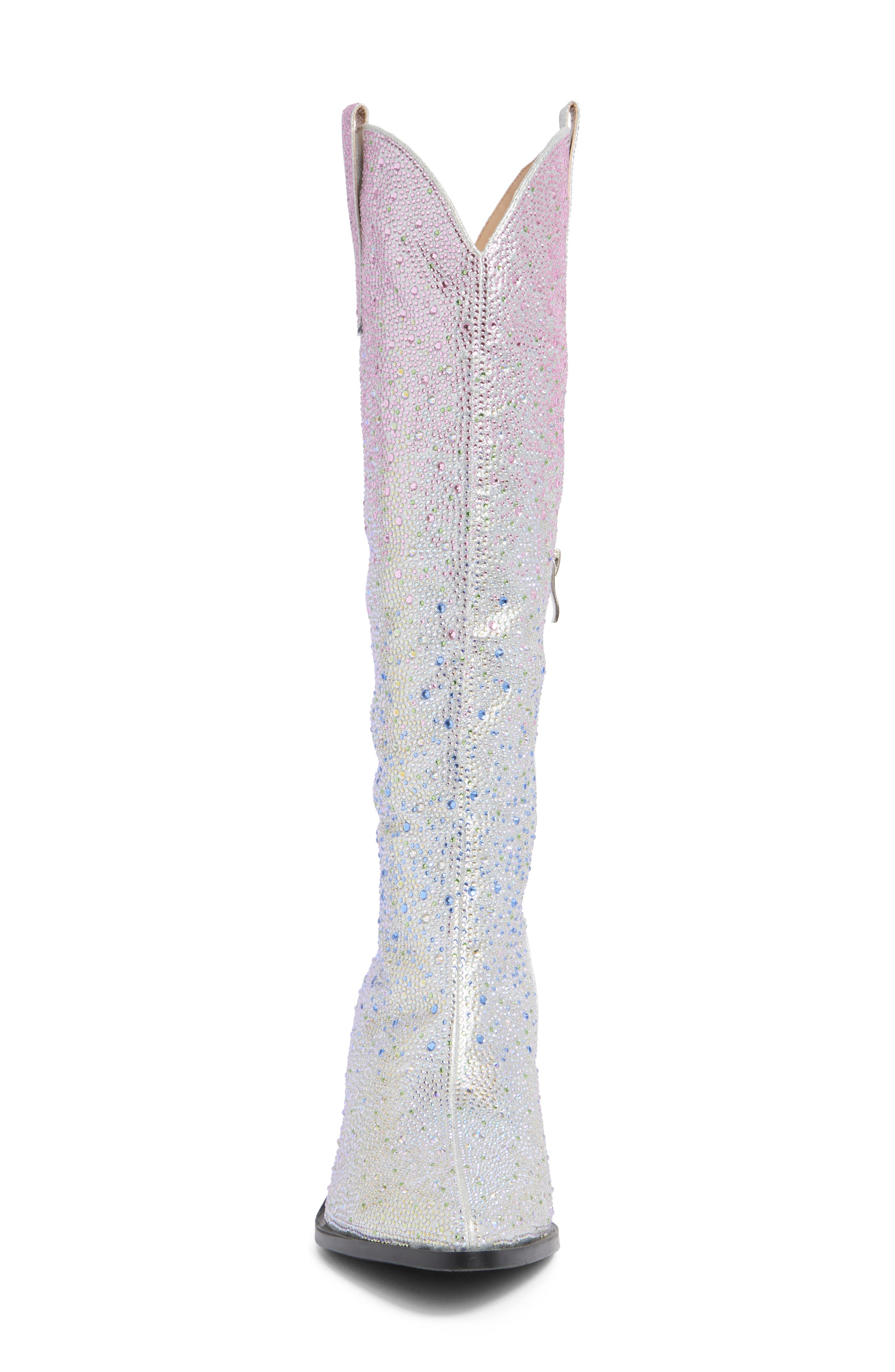 AZALEA WANG Almudena Glitter Western Bootie, Alternate, color, Silver