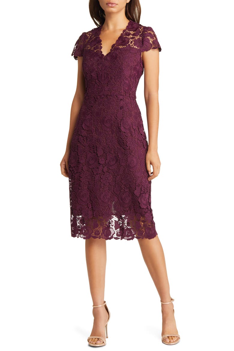 Lace Sheath Dress, Main, color, WINE