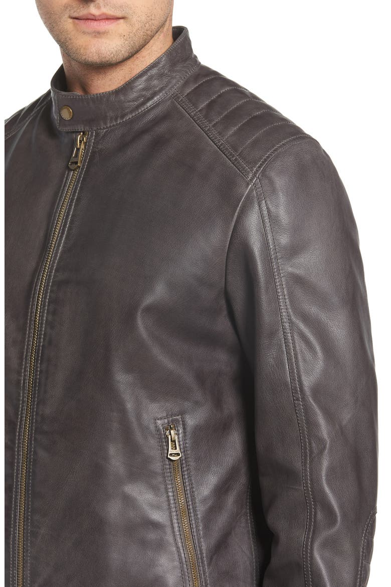 Washed Leather Moto Jacket, Alternate, color, GREY