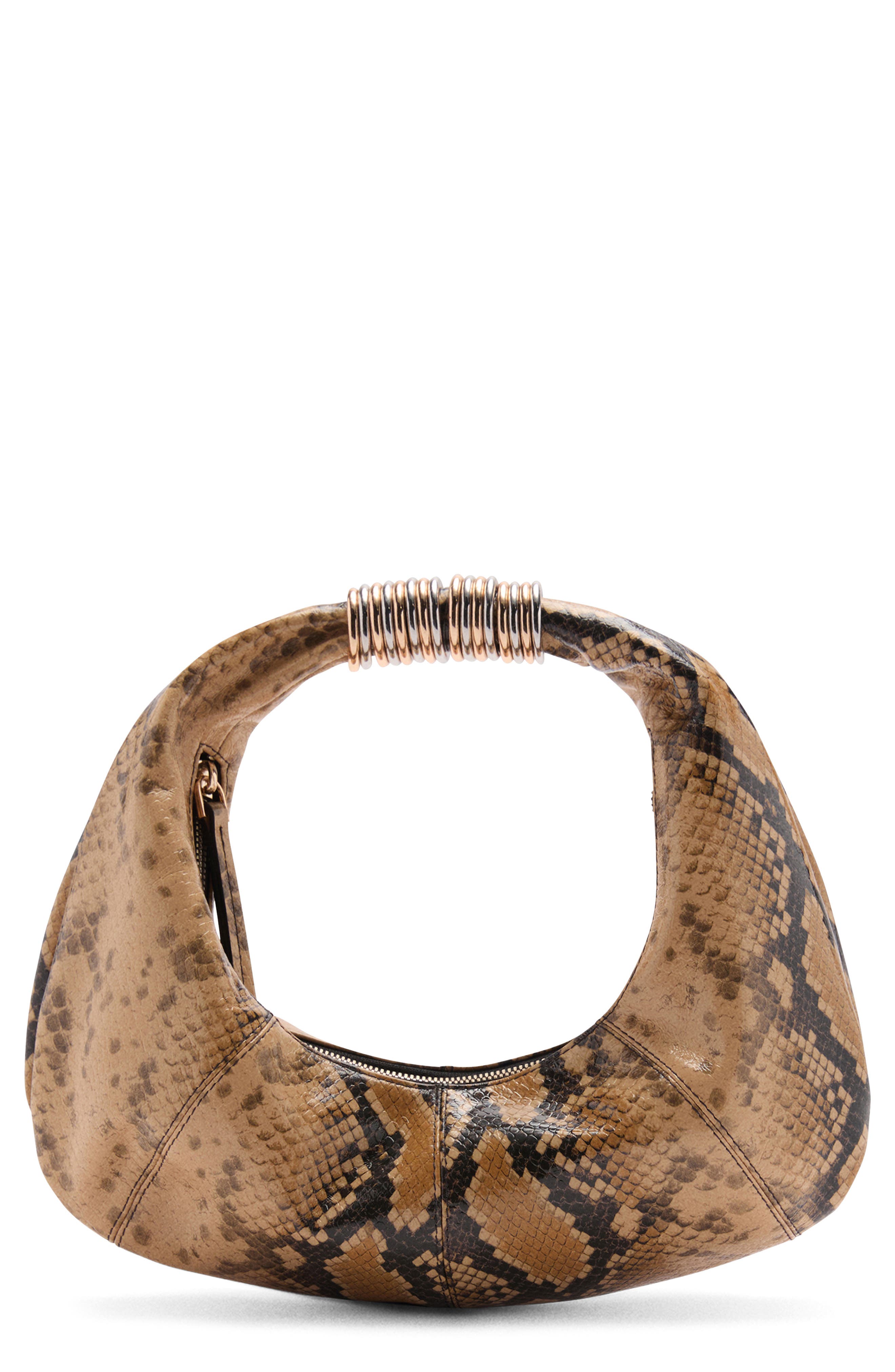 MANGO Kira Snakeskin Embossed Leather Shoulder Bag, Main, color, Light Beige