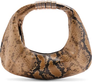 Leather snake embossed handbag ,limited edtion to our collection, suede interior, cross body strap , outlets matte gold hearwear.