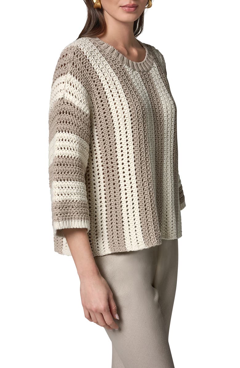 Donna Karan New York Vertical Stripe Open Stitch Cotton Sweater, Alternate, color, Sandstone/