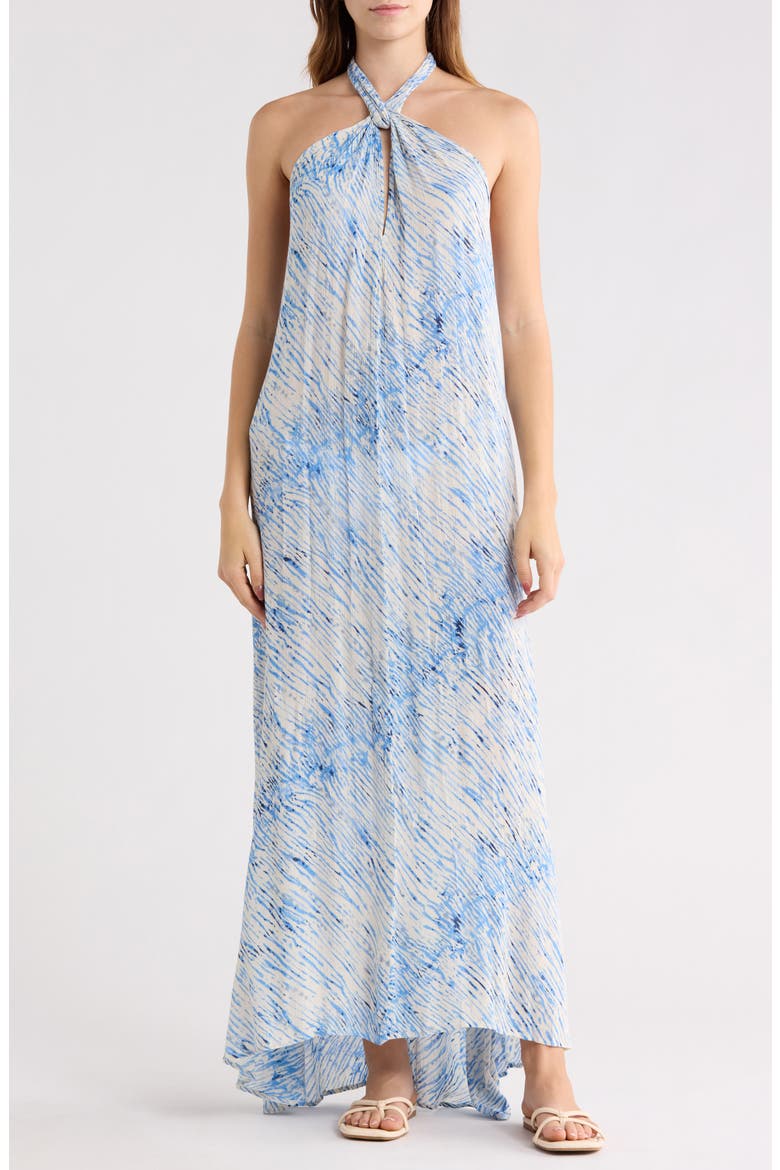 Print Halter Dress, Main, color, BLUE SAHARA
