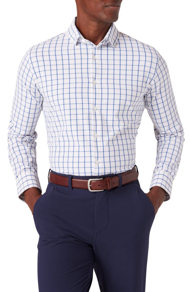 Mizzen+Main Leeward Trim Fit Windowpane Performance Button-Up Shirt, Main, color, White Navy Windowpane