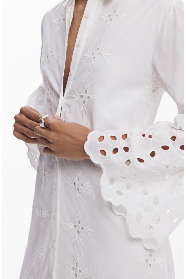 Eyelet Embroidery Long Sleeve Cotton Dress, Alternate, color, WHITE