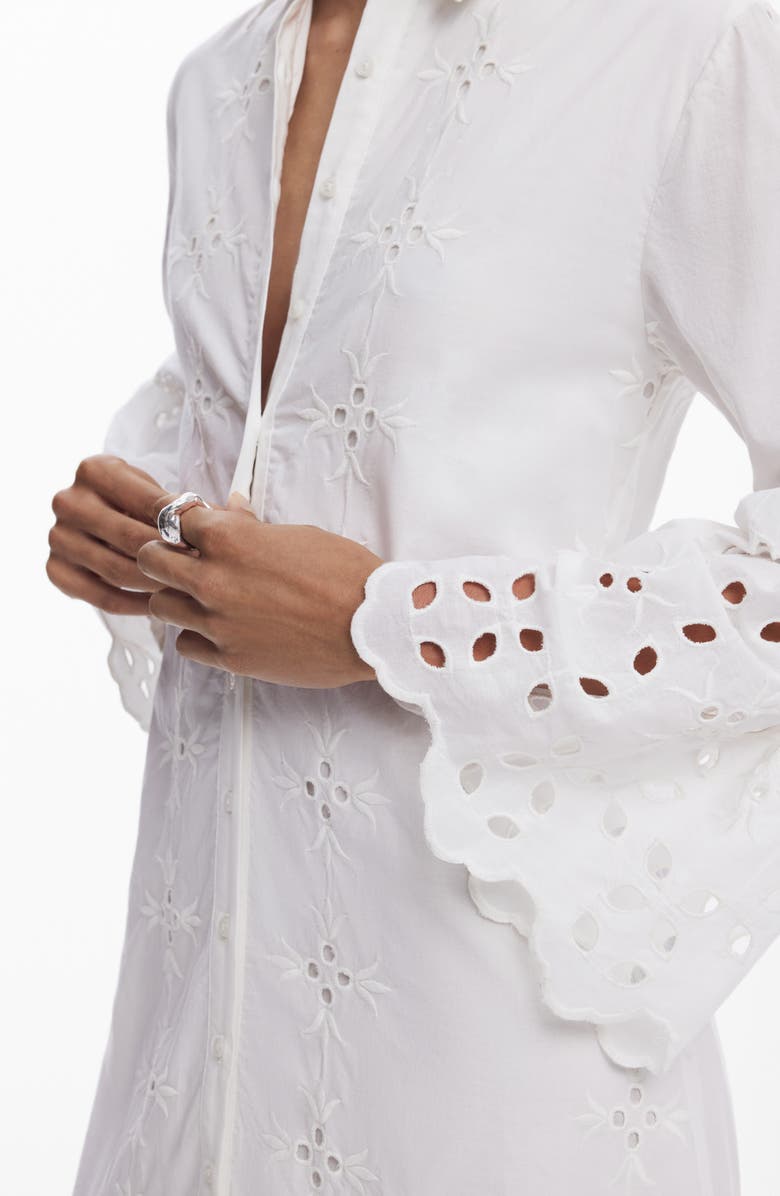 Desigual Eyelet Embroidery Long Sleeve Cotton Dress, Alternate, color, 