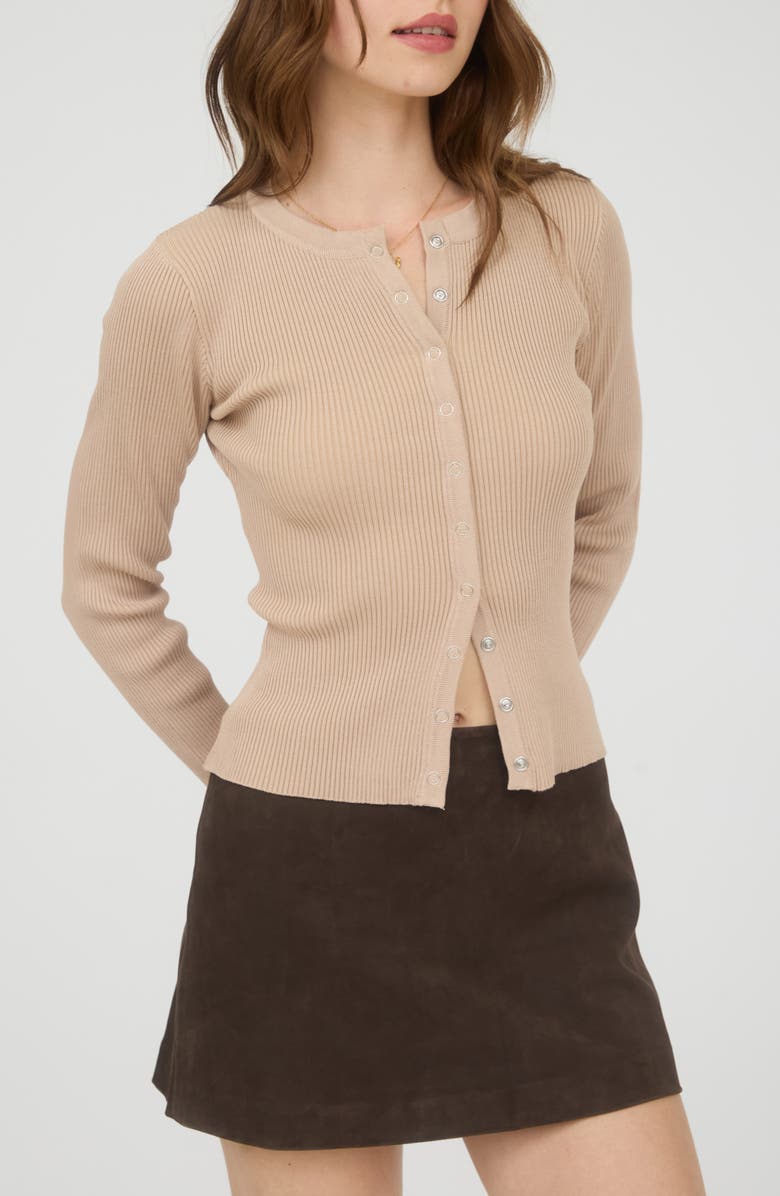 Blu Pepper Snap Button Front Rib Long Sleeve Top, Alternate, color, Khaki