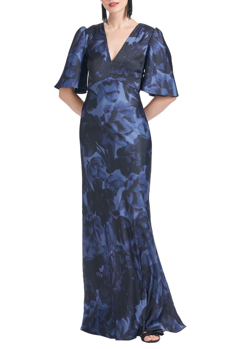 Sachin & Babi Mae Floral Print Satin Crepe Trumpet Gown, Main, color, 