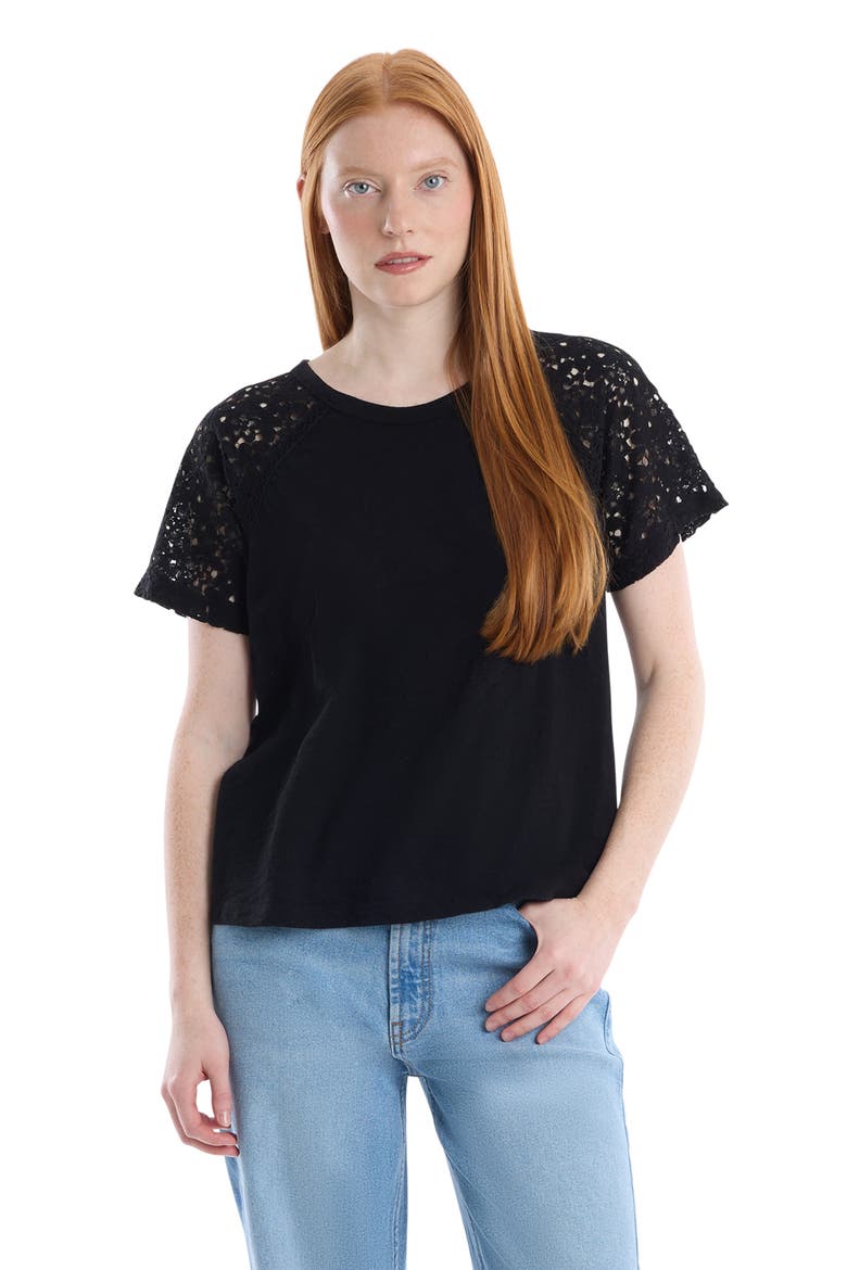 Lace Raglan Sleeve Tee, Main, color, Black