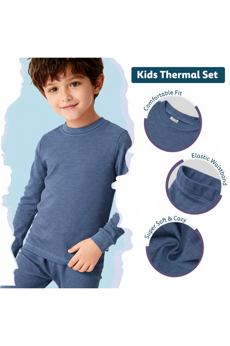 Boys Soft & Cozy Thermal Long Johns 2-Piece Set, Alternate, color, Denim Blue
