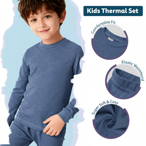 City Threads Boys Soft & Cozy Thermal Long Johns 2-piece Set In Blue