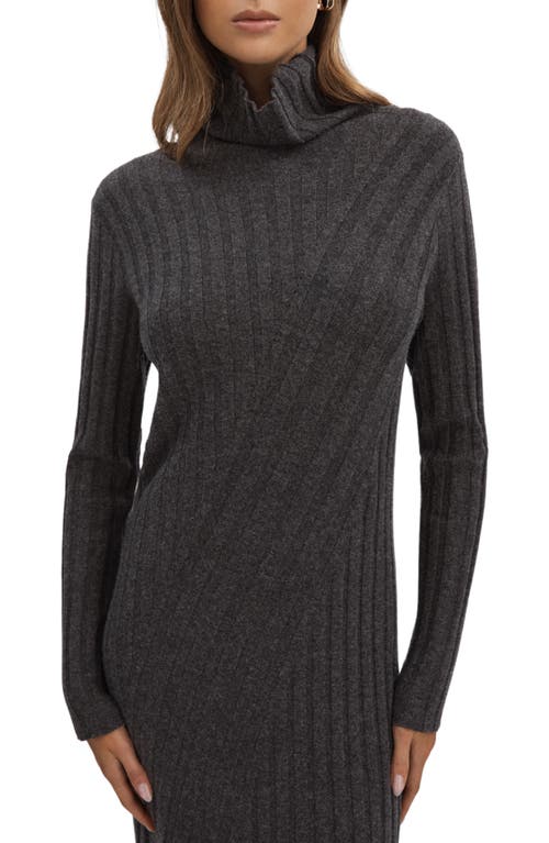 Reiss Cady Long Sleeve Mixed Rib Midi Sweater Dress In Charcoal