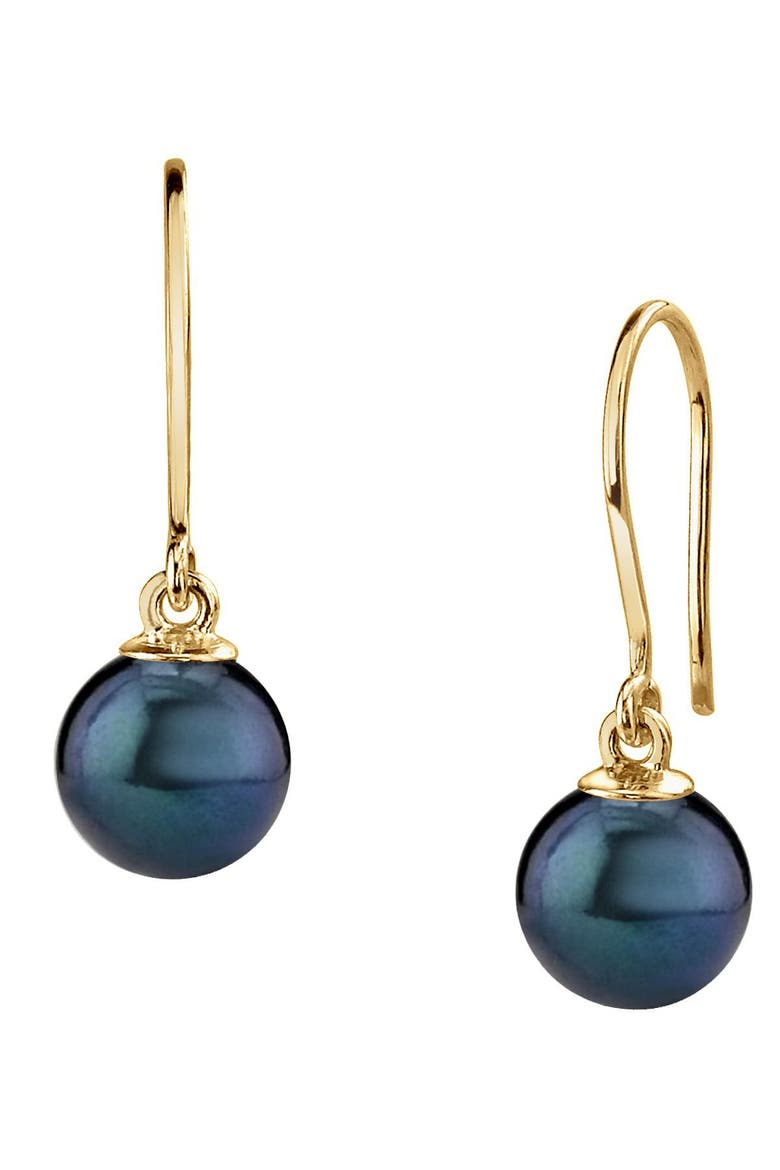 Black Akoya Pearl Linda Earrings, Main, color, Yellow Gold