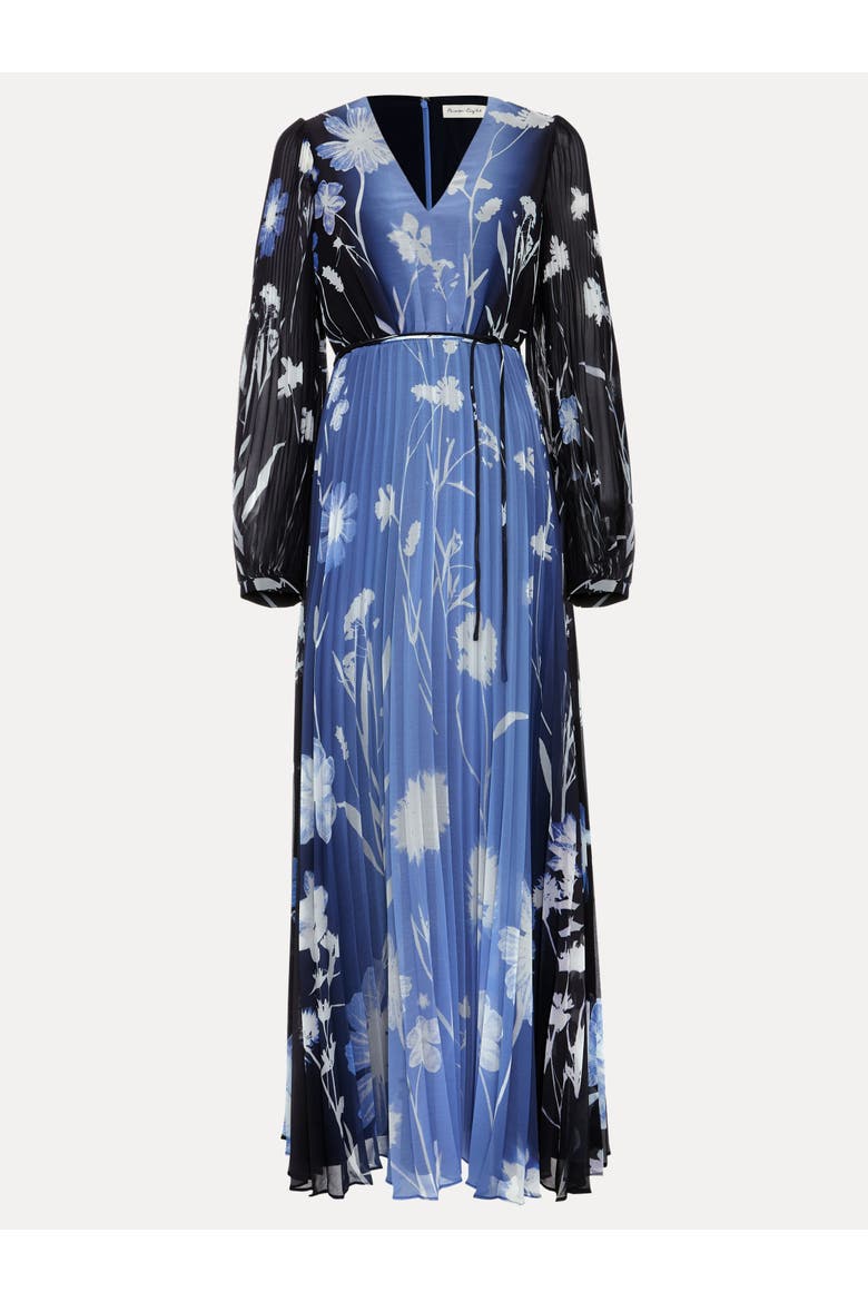 Annie Pleated Floral Maxi Dress, Alternate, color, Blue