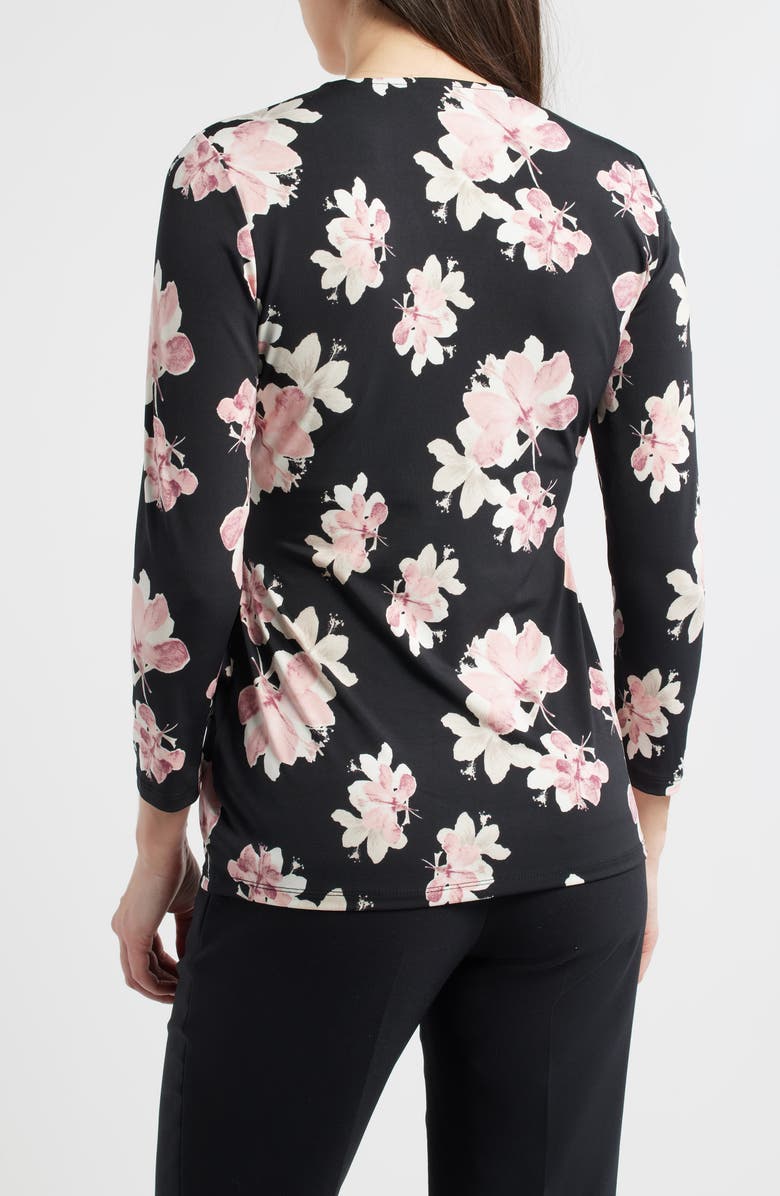 Anne Klein Floral Print Wrap Top, Alternate, color, Anne Black Multi