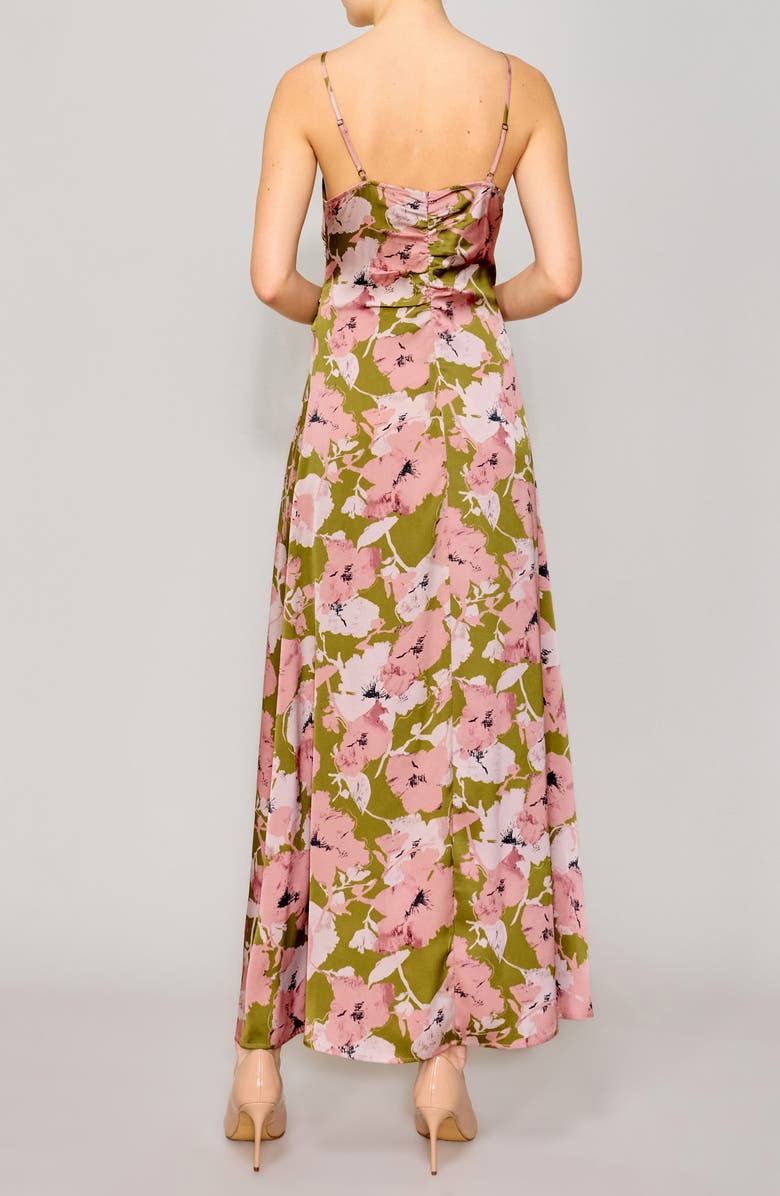 MELLODAY Floral Satin Maxi Dress, Alternate, color, Olive/ Blush Floral