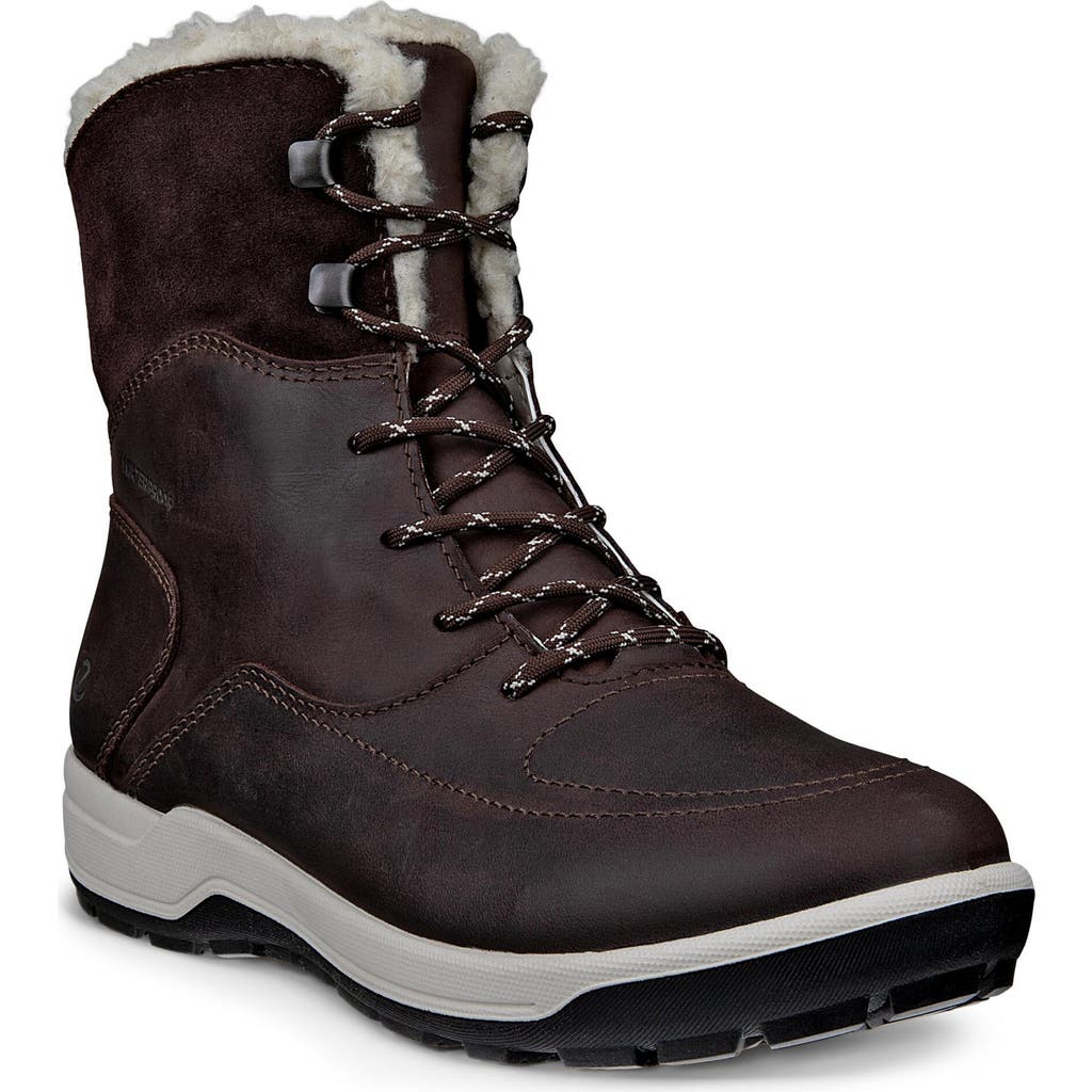 Ecco Trace Lite Waterproof Faux Shearling Lined Hiking Boot In Brown
