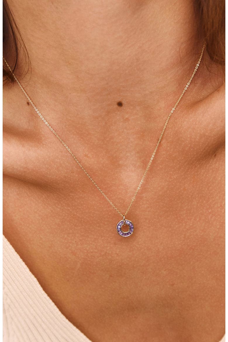 Baguette Birthstone Charm Necklace, Alternate, color, January Gold Filled
