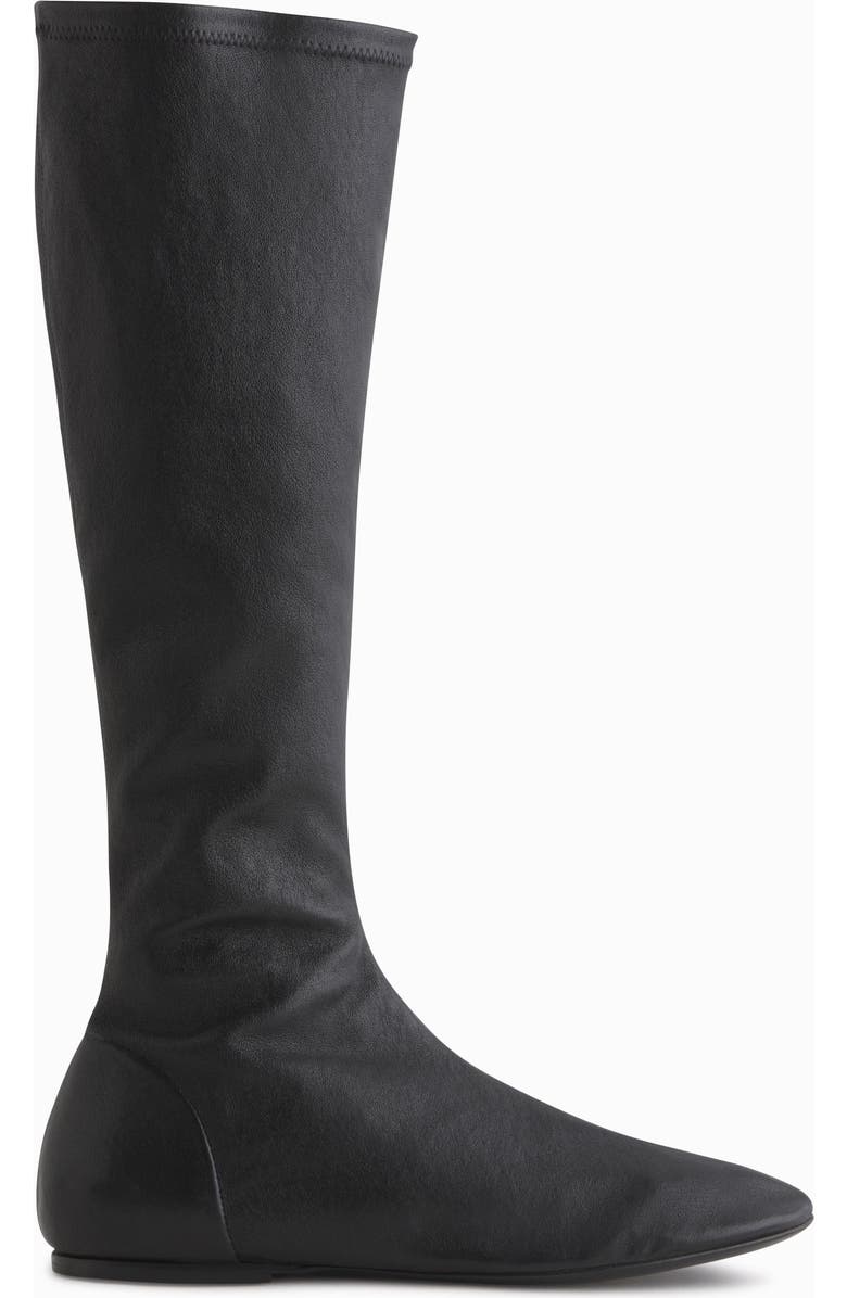 CO Stretch Leather Knee-High Bootie, Main, color, Black