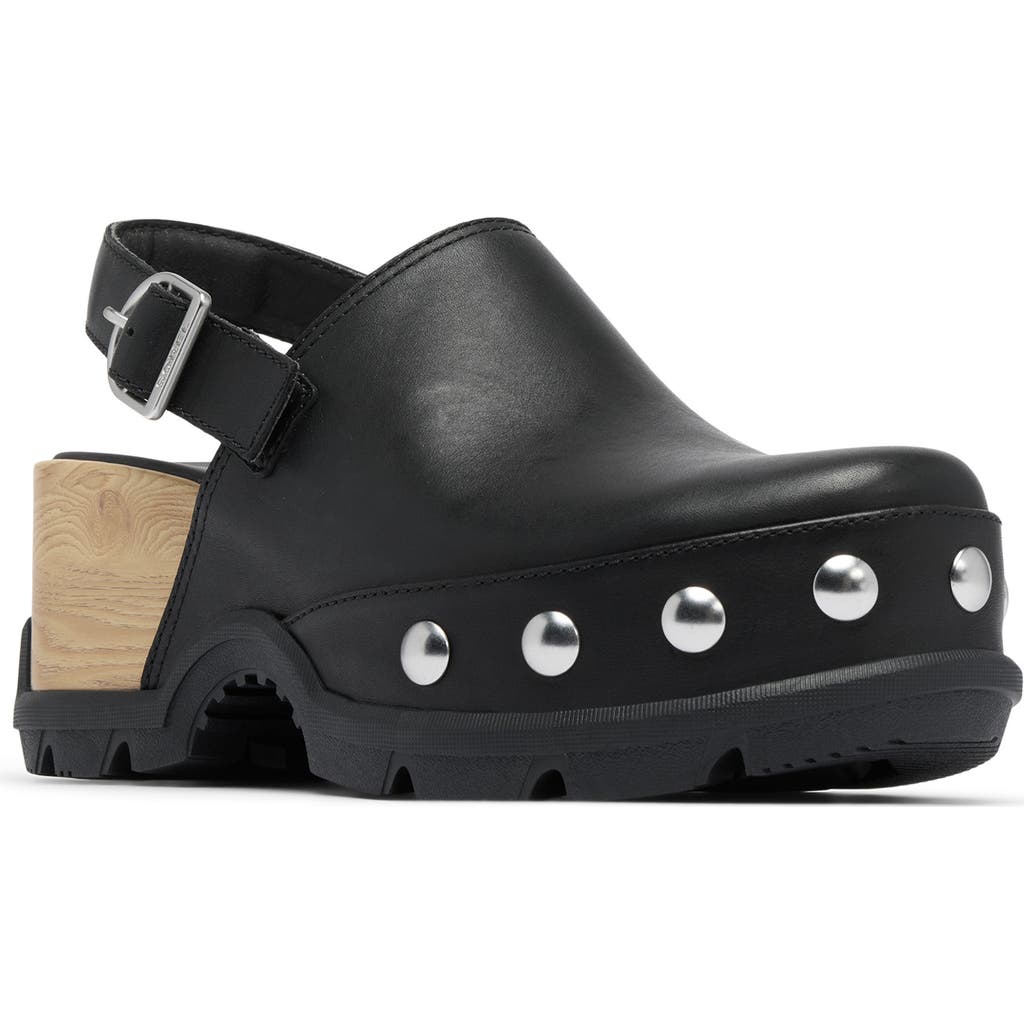 Sorel Roman Leather Slingback Platform Clogs In Black