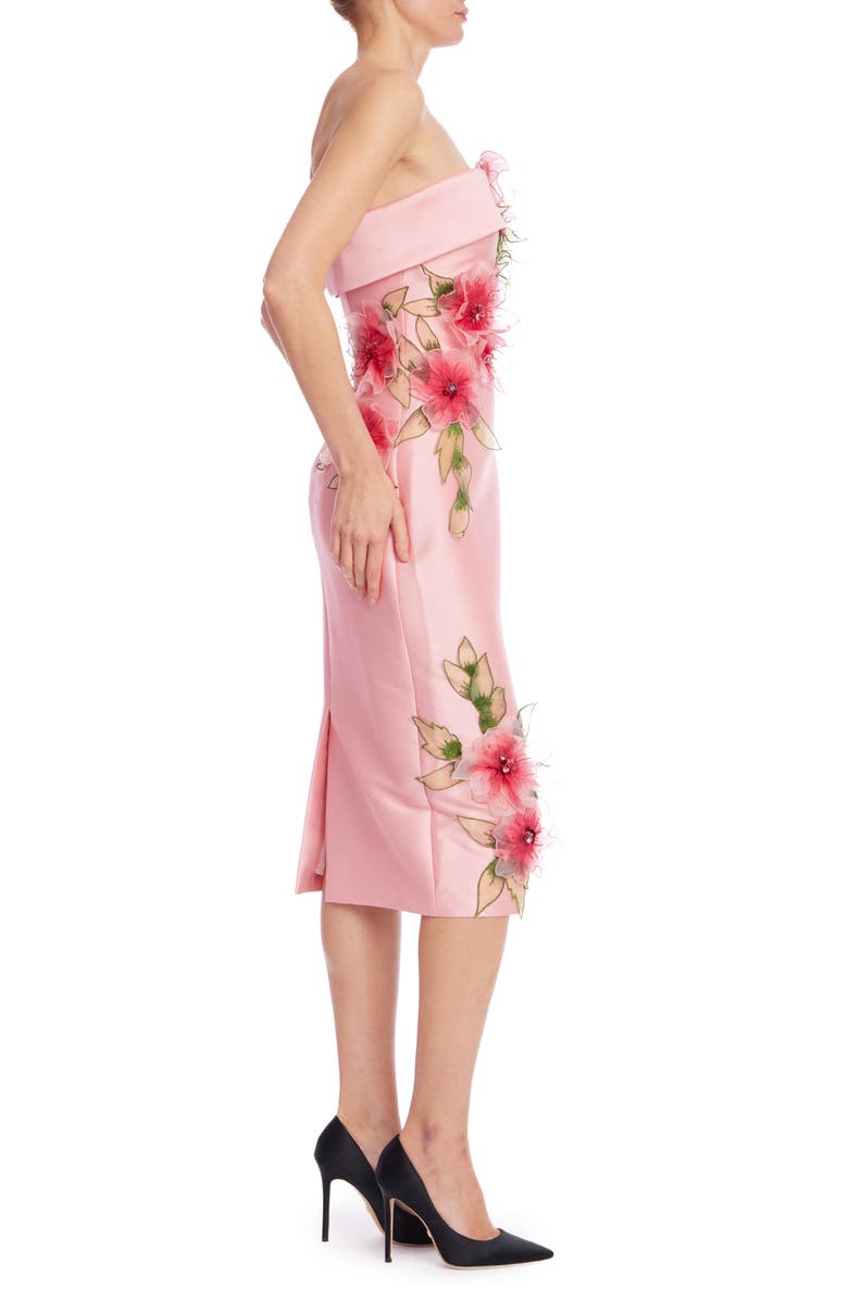 Badgley Mischka Collection Floral Appliqué Strapless Cocktail Dress, Alternate, color, Peony