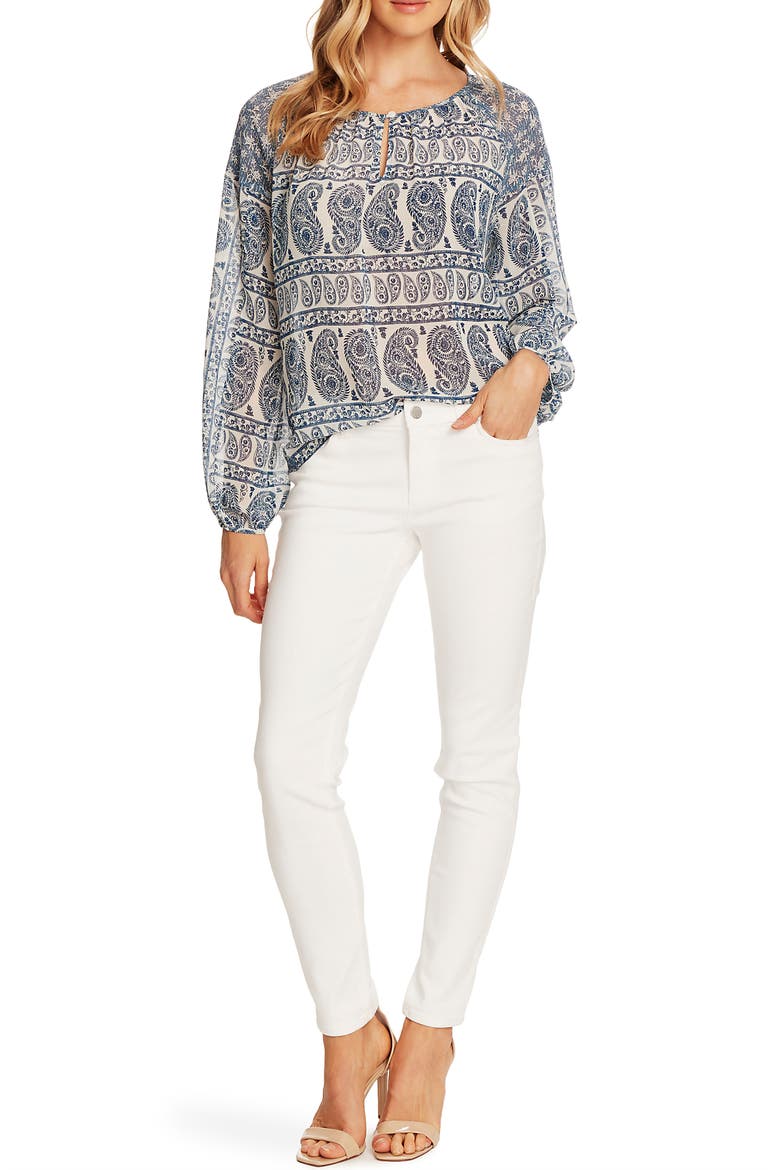 Paisley Chiffon Blouse, Alternate, color, DUSK BLUE