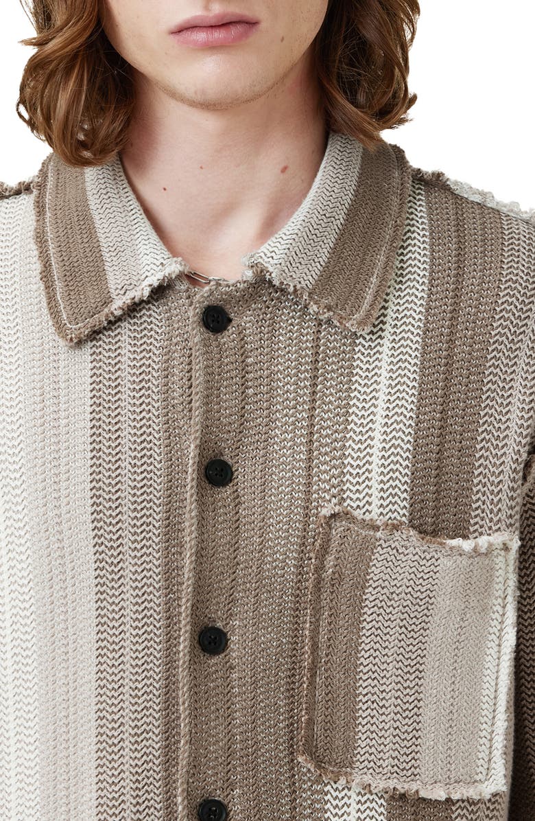 AllSaints Truck Stripe Knit Shirt Jacket, Alternate, color, Plaster Taupe