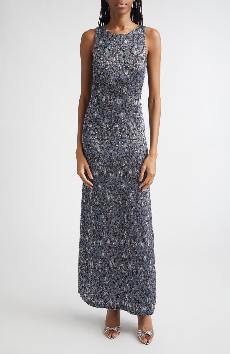 Missoni Animal Jacquard Sequin Sleeveless Column Dress, Main, color, Blue Base