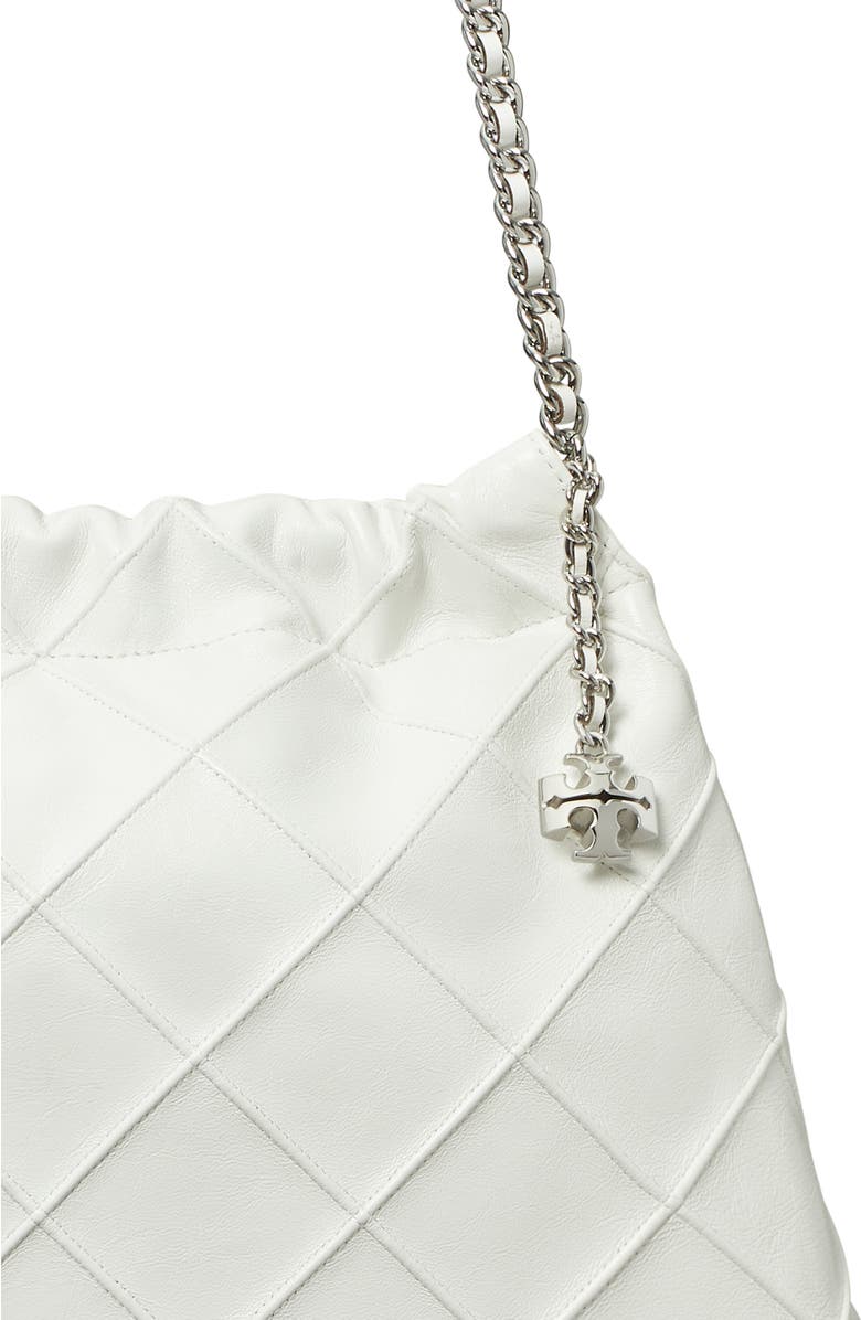 Tory Burch Fleming Distressed Quilted Leather Hobo Bag, Alternate, color, Blanc