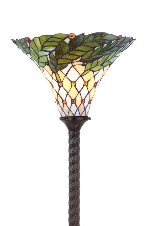 Botanical Tiffany-Style 71" Torchiere LED Floor Lamp, Bronze