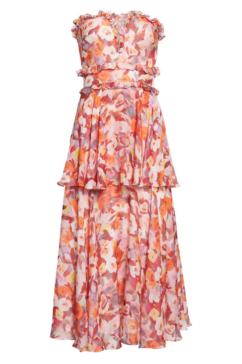 Darla Floral Print Silk Midi Dress, Alternate, color, RUST