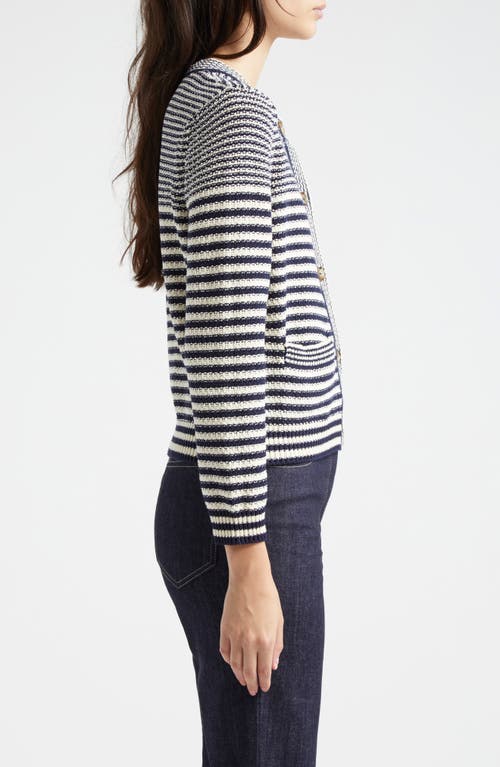 Frame Femme Mariner Striped Cotton-blend Sweater In Navy Multi