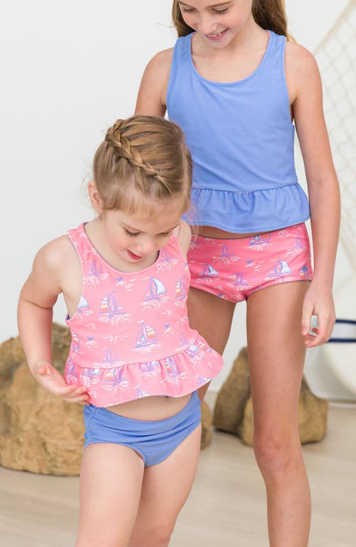 Rufflebutts Pink Seas The Day Reversible Two-piece Swimsuit With Sun Hat In Blue