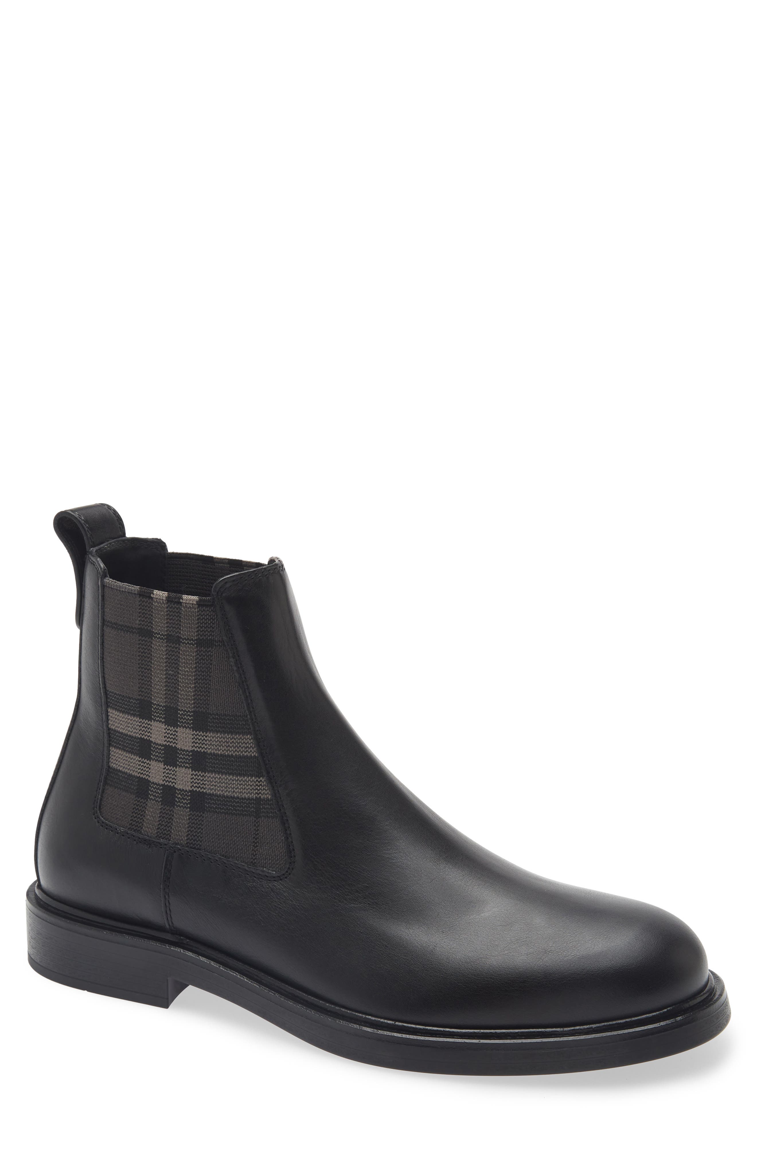 Burberry Pembroke Check Chelsea Boot, Main, color, Black