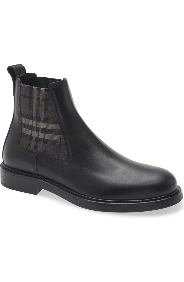 Burberry Pembroke Check Chelsea Boot, Main, color, Black