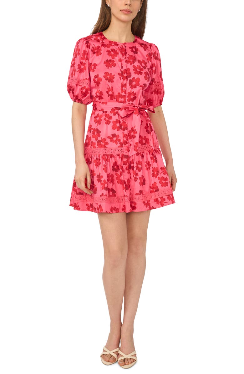 CeCe Floral Puff Sleeve Stretch Cotton Minidress, Main, color, 