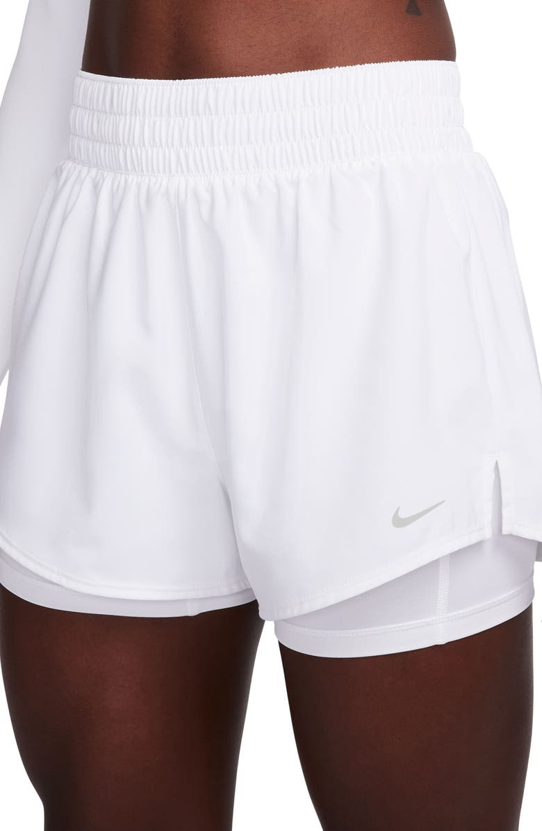 Nike One Dri-FIT High-Waisted 3-Inch 2-in-1 Shorts, Alternate, color, White/ Reflective Silver