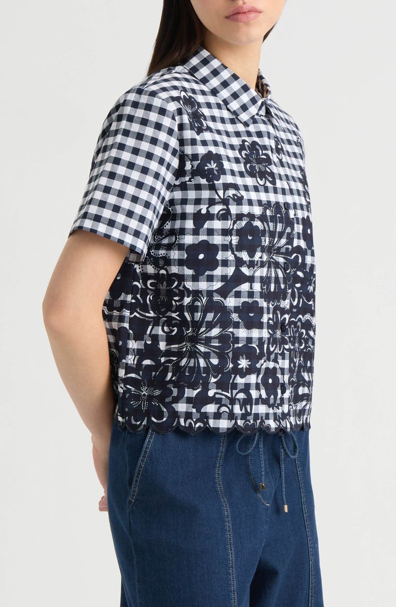 NVLT Floral Gingham Cotton Poplin Button-Up Shirt, Alternate, color, Navy Gingham