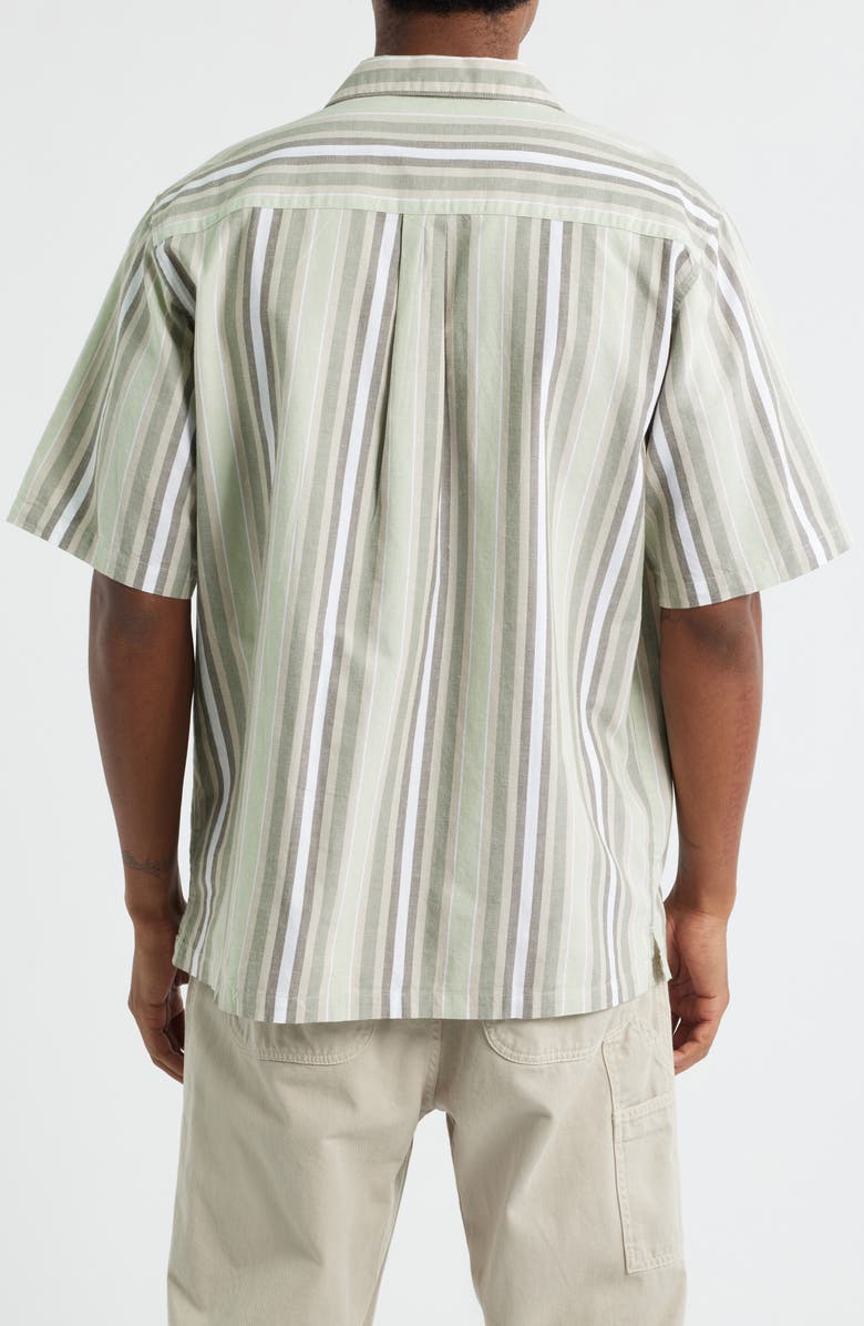 Carhartt Work In Progress Folsey Stripe Cotton & Linen Camp Shirt, Alternate, color, Folsey Pale Olive / White