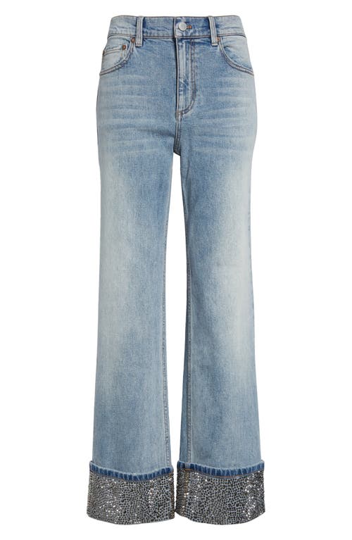 Alice And Olivia Weezy Embellished-cuff Jeans In Sierra Light Blue