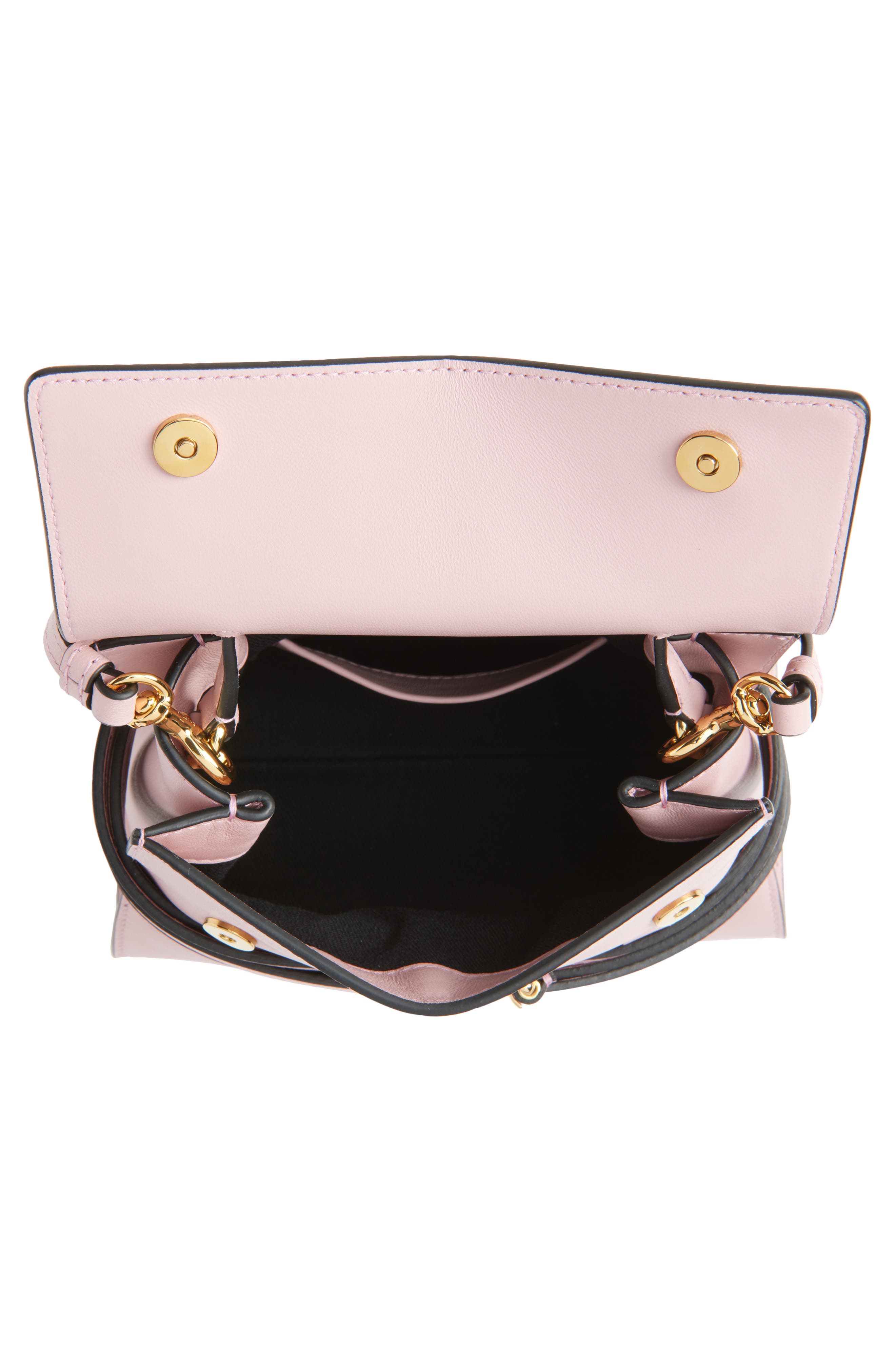 Moschino Small Tie Me Leather Top Handle Bag, Alternate, color, Pink