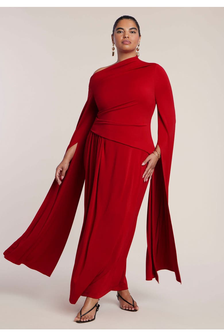Cape Sleeve Draped Dress, Main, color, SCOOTER RED
