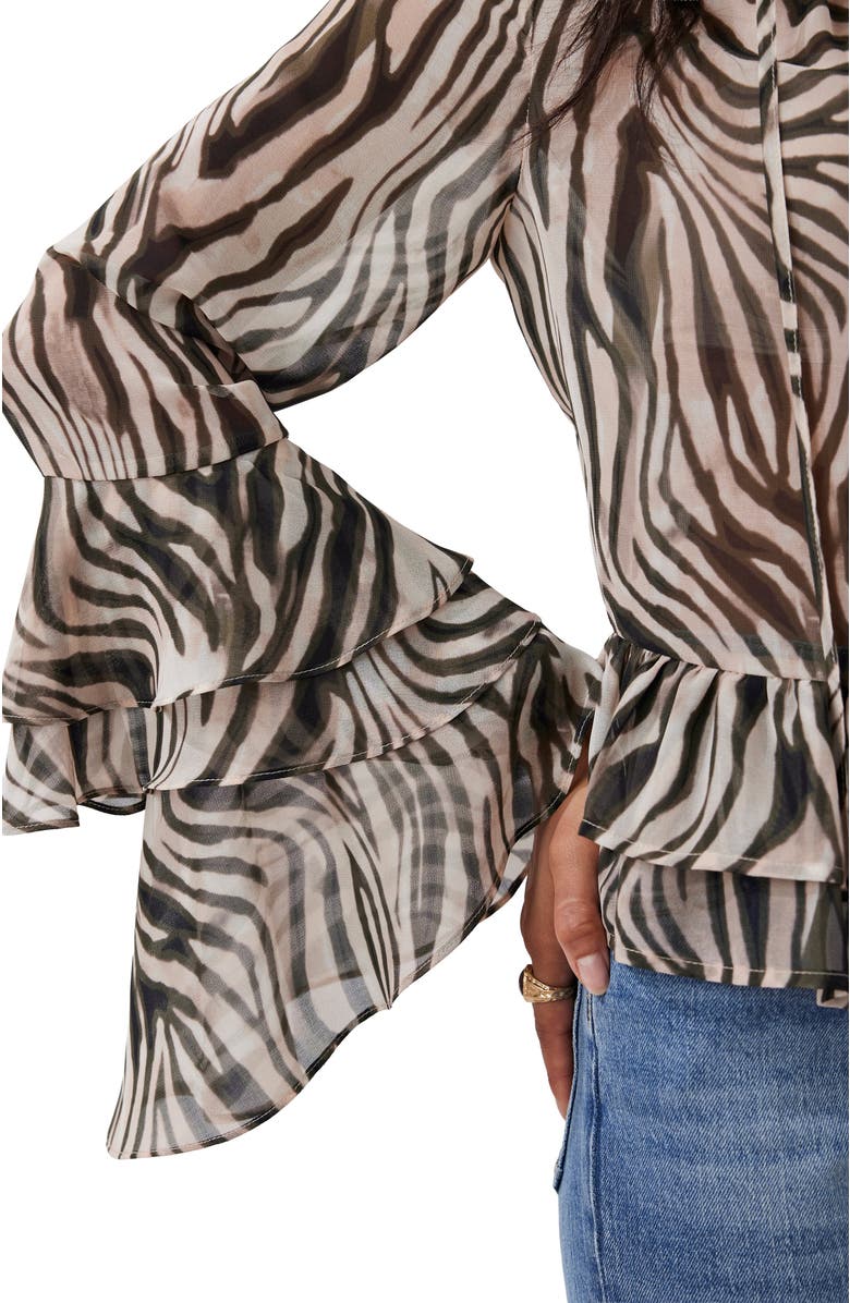 MINT VELVET Zebra Print Ruffle Top, Alternate, color, Black