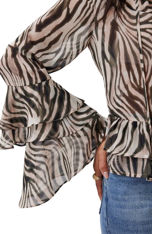 Mint Velvet Zebra Print Ruffle Top In Black