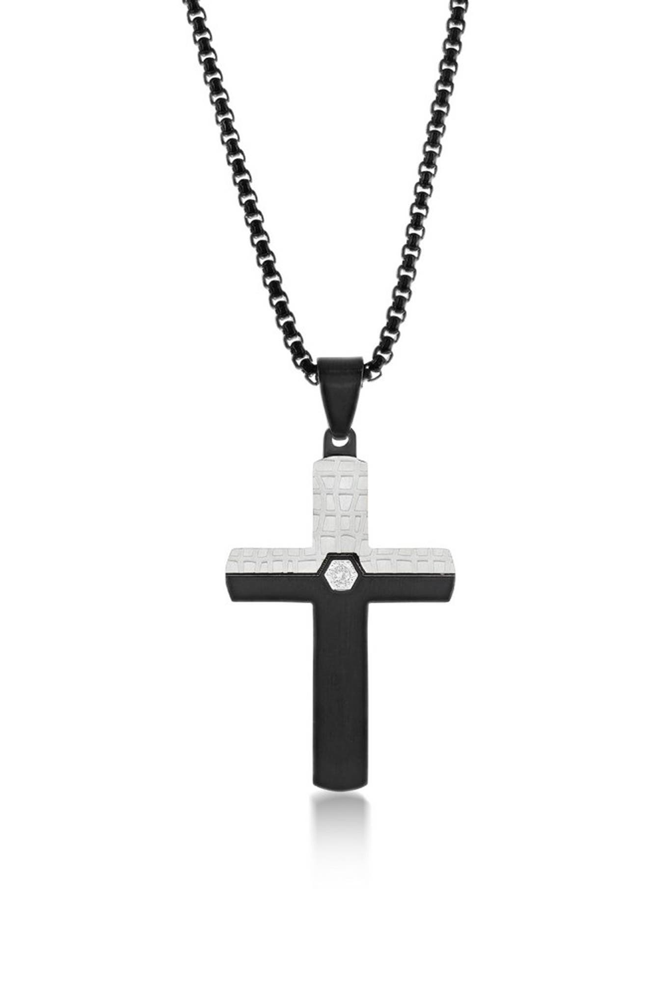 Metallo Men's Two-Tone Cross Pendant Necklace