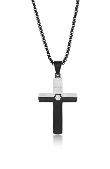 Metallo Men's Two-Tone Cross Pendant Necklace