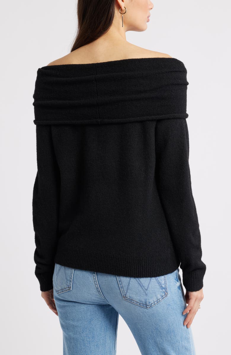 Open Edit Twisted Collar Sweater, Alternate, color, Black