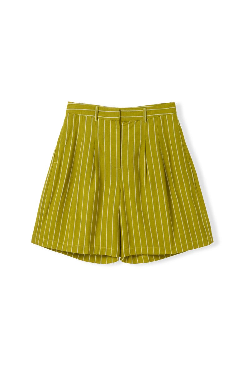 Pleat Front City Shorts, Alternate, color, Willow Stripe