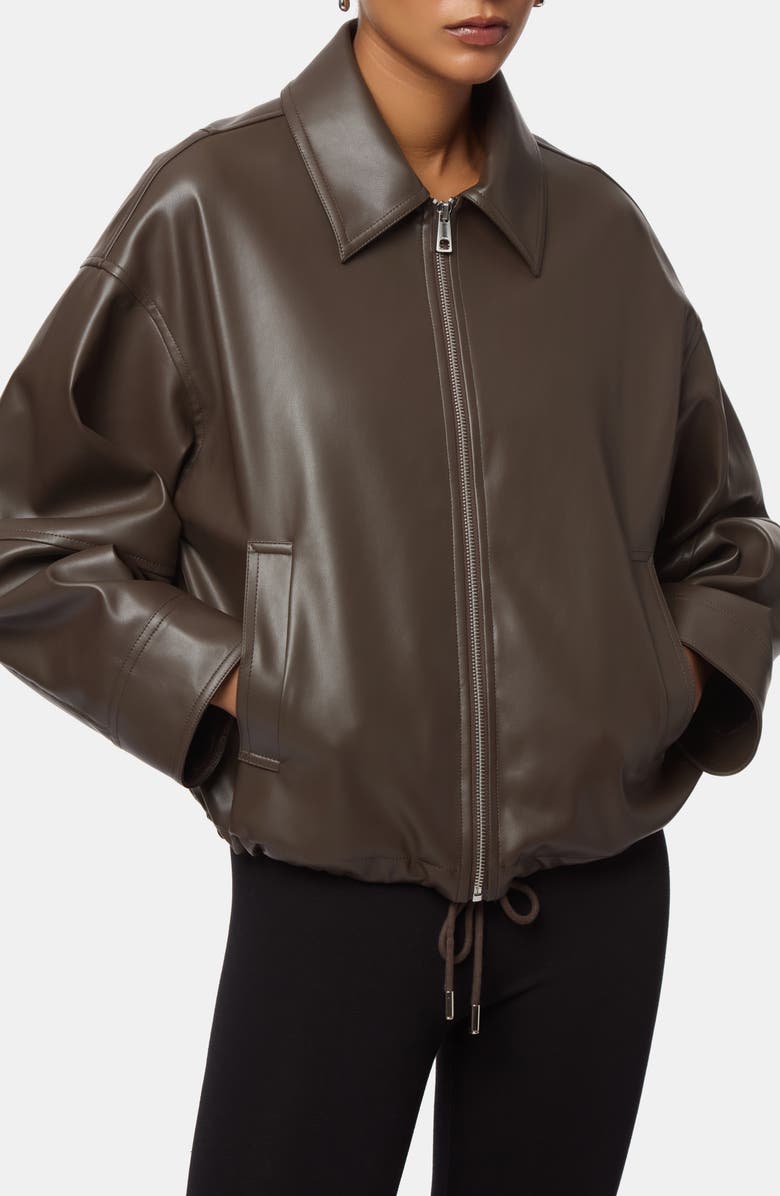 Apparis Ada Faux Leather Bomber Jacket, Main, color, Deep Brown